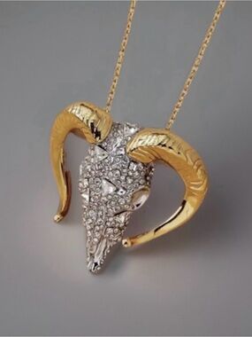 NEW Alexis Bittar Pave Crystal Horned Ram Head Necklace Two-Tone SB01